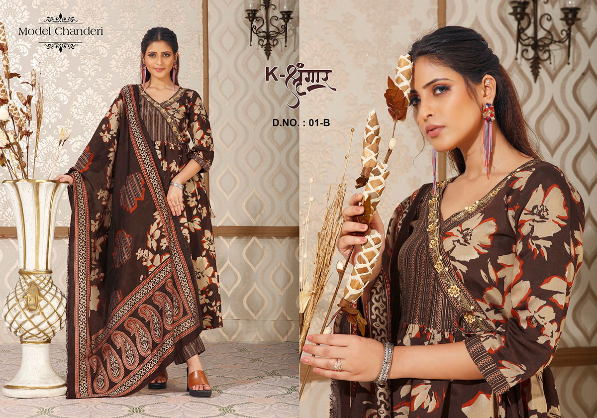 K Shingar 01 Modal Chanderi Designer Kurtis With Bottom Dupatta Wholesale Price In Surat
